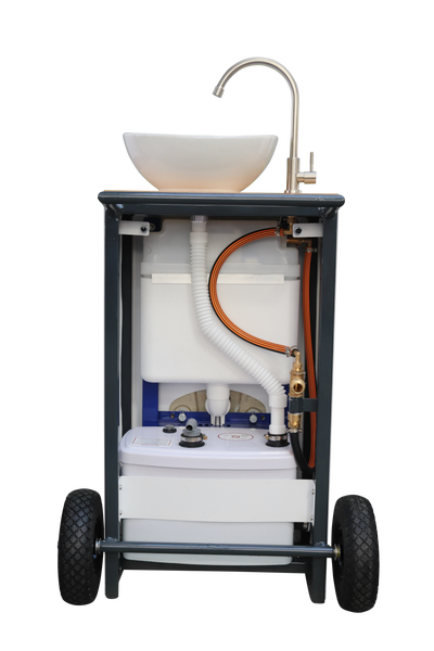 Mobile Toilette inkl. Spülkasten, Waschbecken, Sitz mit Absenkautomatik und Spüllrandlos