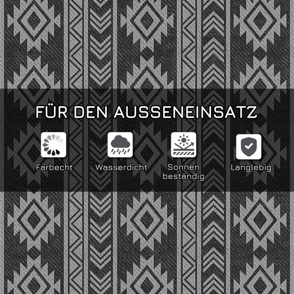 Outsunny Outdoor-Teppich, wasserdicht, mit doppelseitigem Design, für Terrasse, Balkon, Camping, 182 x 274 cm, Kunststoff, Schwarz+Grau