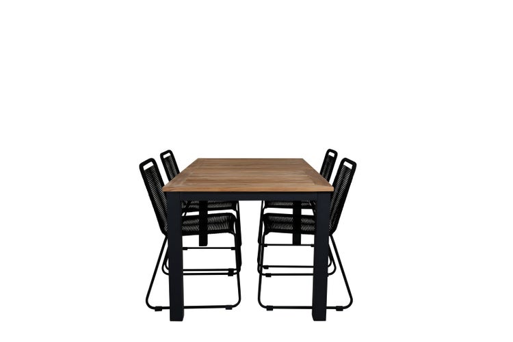 Panama Gartenset Tisch 90x152/210cm und 4 Stühle stabelS Lindos schwarz, natur. 90 X 152 X 74 cm