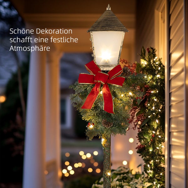 Outsunny 150 cm Weihnachtslaterne Weihnachtsbeleuchtung mit LED-Lichterkette Tannenzapfen Beeren Schleife für Weihnachtsfest Metall Grün