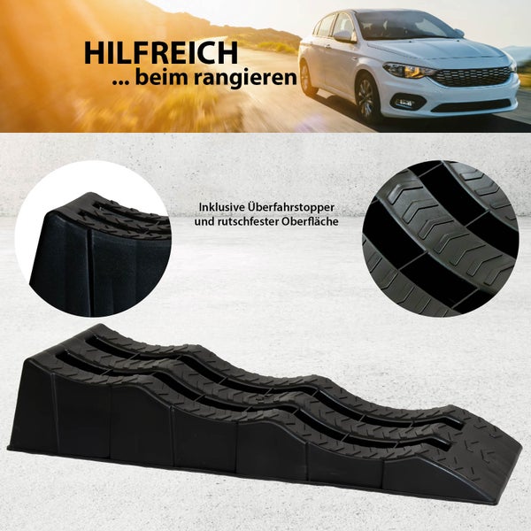 Schwarze Auffahrhilfe mit Überfahrstopper und rutschfester Oberfläche