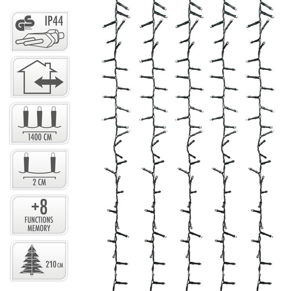 ECD Germany LED Cluster Lichterkette 14m 700 LEDs Extra Warmweiß, 8 Modi, Strombetrieb, IP44 Wasserdicht, Innen/Außen, Weihnachtsbeleuchtung Weihnachtsbaum Clusterlichterkette Büschellichterkette