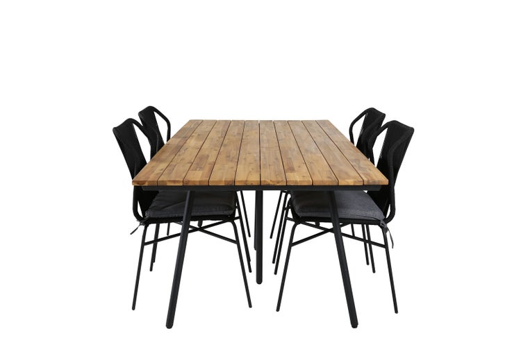 Chan Gartenset Tisch 100x200cm und 4 Stühle Julian schwarz, natur. 100 X 200 X 74 cm