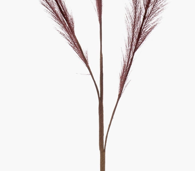 Künstlicher Pampasgras-Zweig in Dunkelrot mit drei federartigen Wedeln.