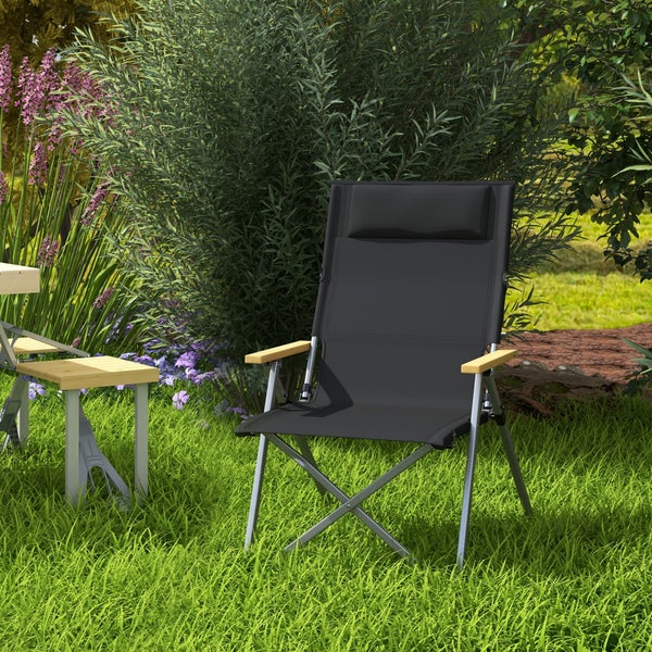 Outsunny Campingstuhl, Faltbarer Gartenstuhl mit 4-stufig verstellbarer Rückenlehne für Pool, Strand, 74L x 59,5B x 98H cm, Oxford, Schwarz