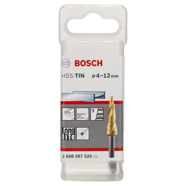 Bosch Stufenbohrer HSS-TiN, Durchmesser 4 bis 12 Millimeter, verpackt