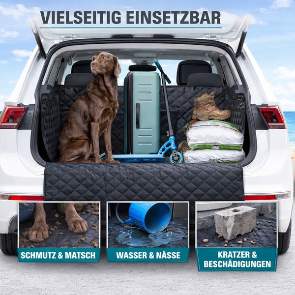 Kofferraumschutzmatte als vielseitiger Schutz gegen Schmutz, Wasser und Kratzer für den Transport von Hund, Gepäck und Arbeitsmaterial.