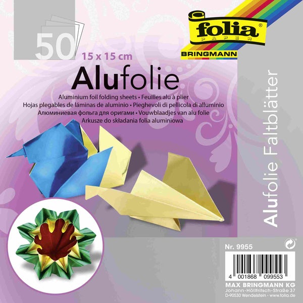 Folia  Alu-Faltblätter, 15x15cm, 50 Blatt, farbig sortiert