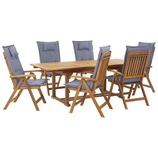 Gartenmöbel Set 6-Sitzer JAVA inkl. Kissen Akazienholz Blau
