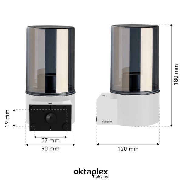 Oktaplex Puno Wandleuchte Außen 2700K E27 806lm mit Rauchglas IP44 Aluminium für Wandmontage elegant Wandlampe modern Außenleuchte