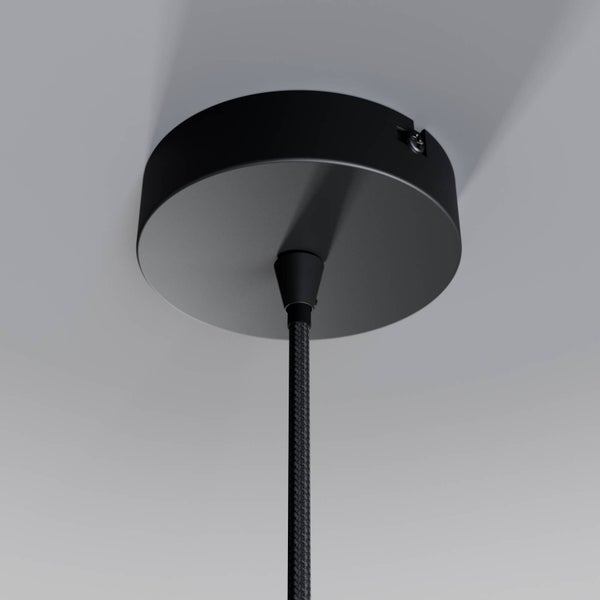 Schwarzer Deckenbaldachin aus Metall mit schwarzem Textilkabel für Pendelleuchten