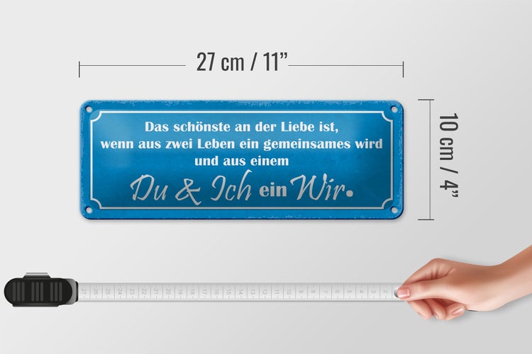 Blechschild Spruch 27x10cm Liebe zwei Leben Du Ich ein Wir Dekoration
