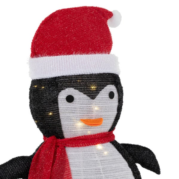 ECD Germany LED Weihnachts Pinguin mit Mütze & Schal, 68cm hoch, Gartenfigur mit 30 warmweißen LEDs beleuchtet, Timer, batteriebetrieben, Innen-Außen, zusammenfaltbar, Gartendekoration Weihnachtsdeko