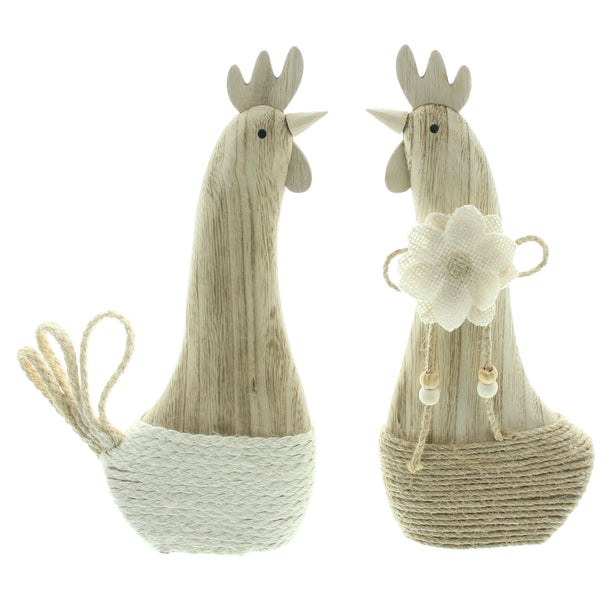 FRANK FLECHTWAREN | Huhn Bertha & Louise, 2er Set, HOLZ, SISAL, H: 28 cm