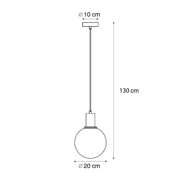 Technische Zeichnung einer Pendelleuchte mit den Maßen 130 cm Höhe und 20 cm Durchmesser des Lampenschirms