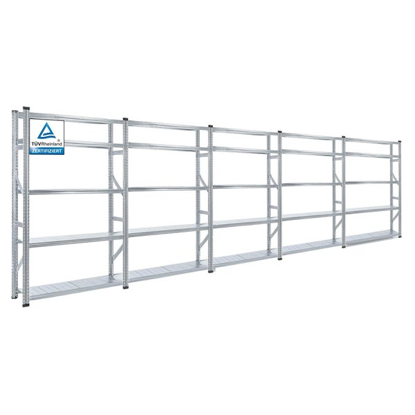 PROREGAL Fachbodenregal Stecksystem Proximo Komplettregal HxBxT 200 x 750 x 32 cm 5 Ebenen Fachlast 130 kg Beidseitig Nutzbar Verzinkt