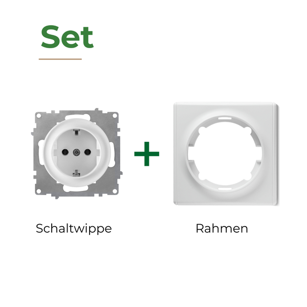 Set bestehend aus Steckdosen Einsatz und Rahmen zur Unterputz Installation