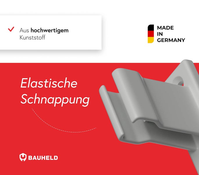 BAUHELD Produkt aus hochwertigem Kunststoff mit elastischer Schnappung, hergestellt in Deutschland