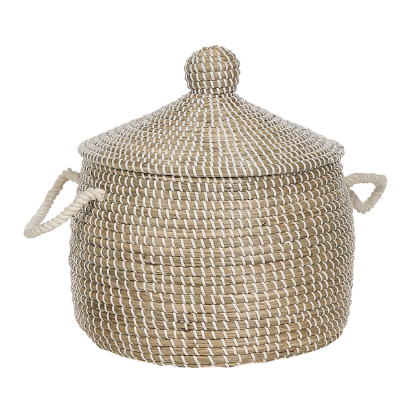 Geflochtener Korb mit Deckel und Griffen