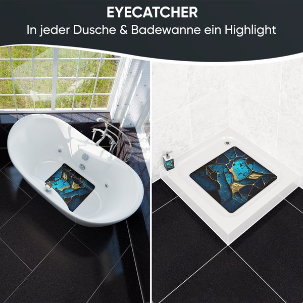 Badezimmeransicht mit Badewanne und Dusche mit Badewannenmatte