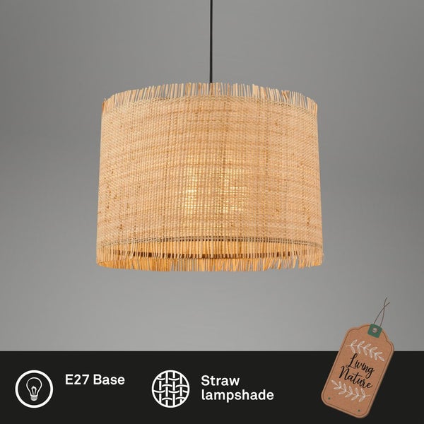 Briloner Borra Pendelleuchte, Strohschirm, Boho-Stil, E27 Fassung, Natur, Ø40 x 128 cm