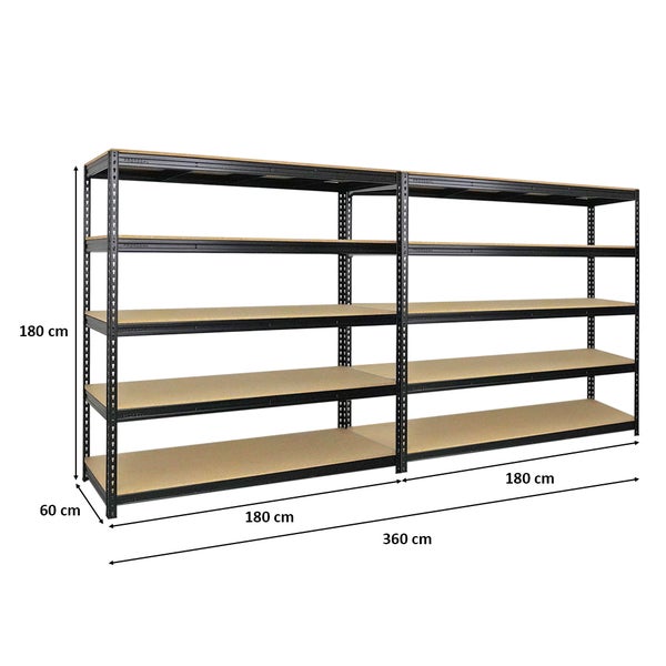 PROREGAL Mega Deal 2x Profi Schwerlastregal Bison HxBxT 200 x 200 x 60 cm 5 Fachböden Fachlast 600 kg Schwarz