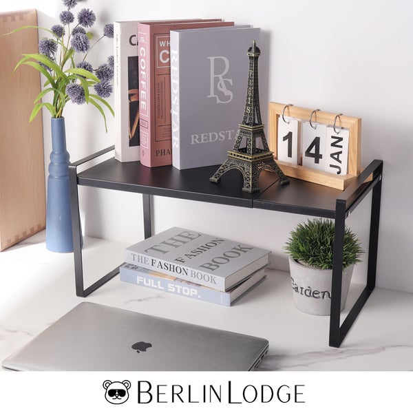 BERLINLODGE Erweiterbares Küchenregal & Schrankregal  | HxBxT 26x37-60x28cm | Schwarz | Küchen Organizer ausziehbar Küchenschrank verstellbar stapelbar