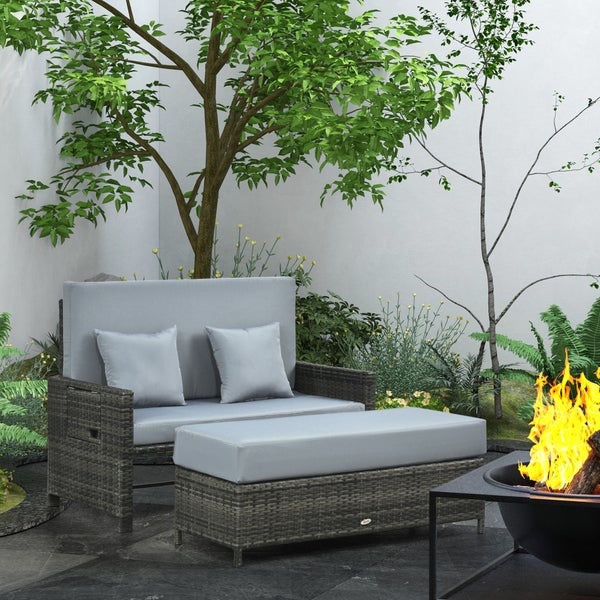 Outsunny Gartensofa, B130x T72 x H96 cm, PE Polyrattan, Metall, grau