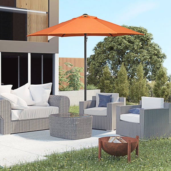 Outsunny Sonnenschirm Ø196 cm, Drehbar Sonnenschirm mit Knickfunktion, sechseckig Balkonschirm Strandschirm windfest stabil Marktschirm Kurbelschirm Sonnenschutz für Strand Balkon Garten, Orange