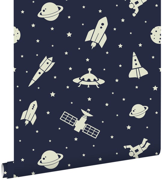Tapetenrolle mit Weltraummotiv: Raketen, Planeten, Sterne und Astronauten