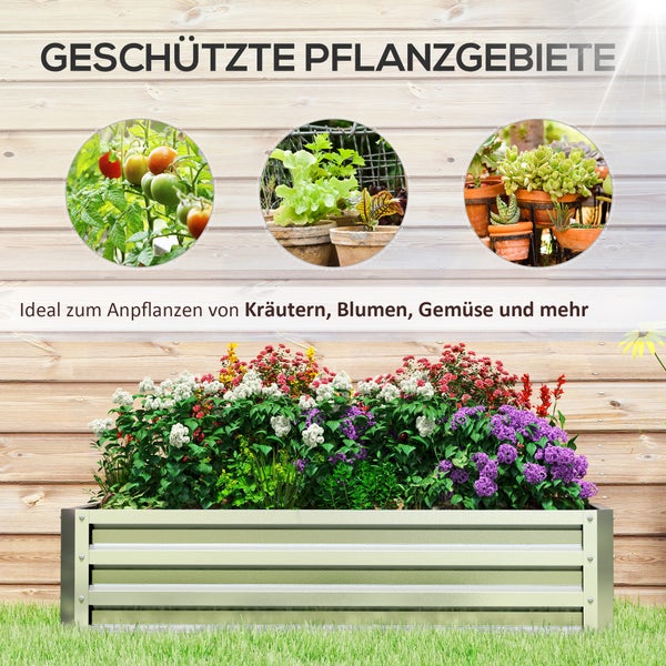 Outsunny Hochbeet Stahl, Pflanzkasten, Rostfrei Blumenkasten, Gemüsebeet mit Offenem Boden, Kräuterbeet für Garten, Balkon, Silber, 120 x 60 x 30,5 cm