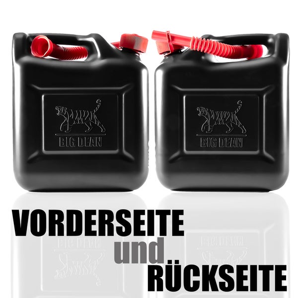 BigDean Benzinkanister 10L mit UN-Zulassung & flexiblem Auslaufrohr - Kraftstoffkanister für Benzin & Diesel - handlicher Kanister Dieselkanister Reservekanister – im Tiger-Design Made in Germany