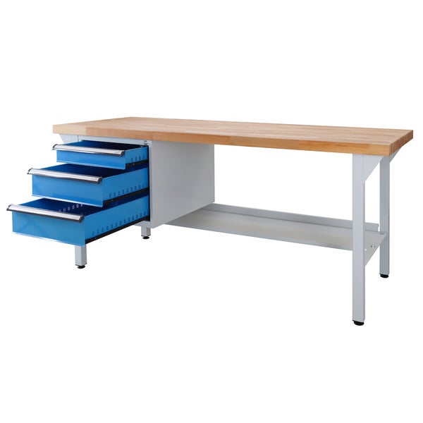 PROREGAL Werkbank Giant Rhino Plus mit 3 Schubladen HxBxT 84 x 200 x 70 cm Traglast 500 kg Lichtgrau Blau