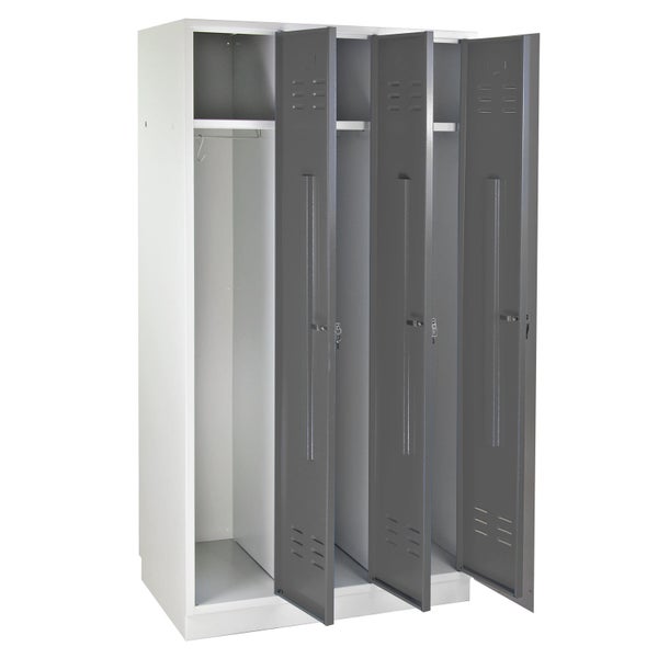 PROREGAL Garderobenschrank Ermine mit 3 Türen HxBxT 178 x 89 x 50 cm Lichtgrau Grau