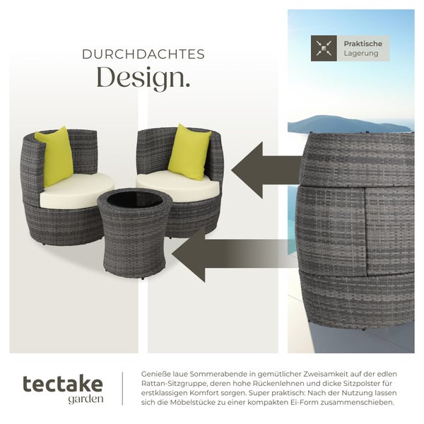 Rattan Sitzgruppe tectake Nizza stapelbar mit Aluminiumgestell grau