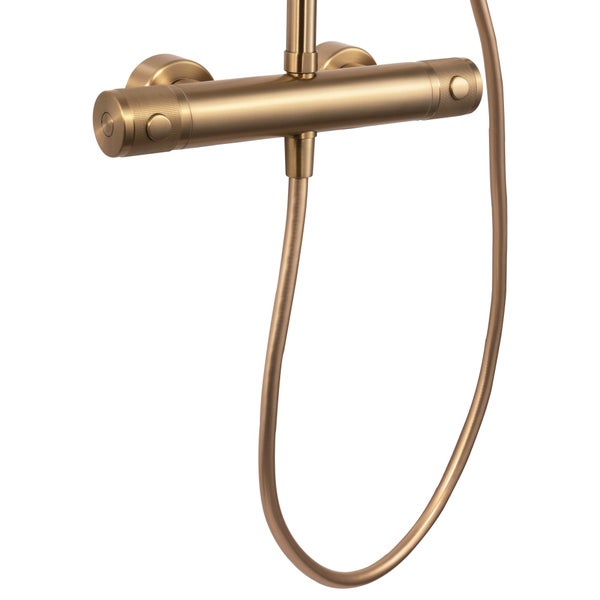 SCHÖNER WOHNEN-Kollektion Duschsystem GLAIA mit Thermostat, Mattgold, Duscharmatur Komplettset mit Regendusche