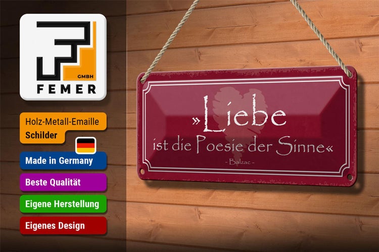 Blechschild Spruch 27x10cm Liebe ist die Poesie der Sinne Dekoration