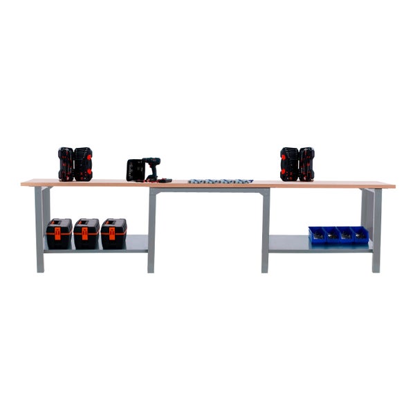 Werkbank BUFFALO WOOD | HxBxT 86,5x300x75cm | Traglast 1000kg | Grau