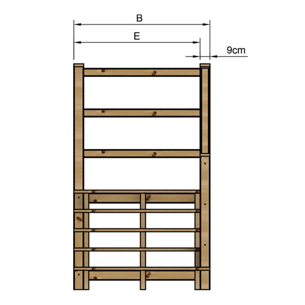 Diagramm eines Holzregals mit Maßangaben