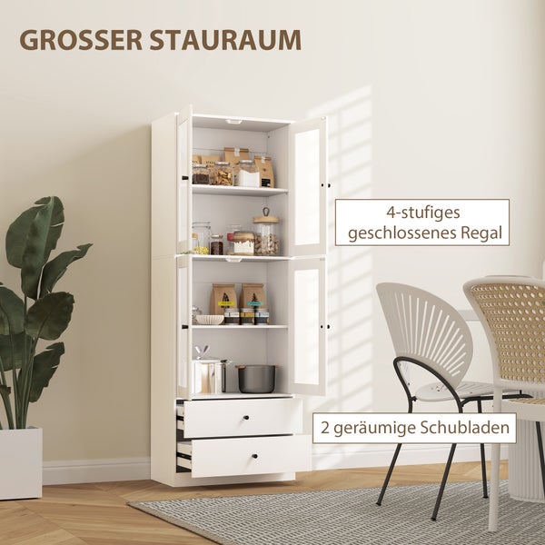 HOMCOM Küchenschrank, Hochschrank mit Schublade, verstellbaren Einlegeböden, Küchenbuffet mit 2 Schrankfächer für Wohnzimmer, Esszimmer, 59 x 30 x 170 cm, Weiß