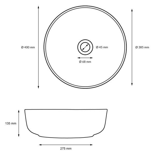ECD Germany Waschbecken Waschtisch 400x400x135 mm Keramik Rund Weiß inkl. Ablaufgarnitur für Waschbecken ohne Überlauf Aufsatzbecken Aufsatzwaschbecken Aufsatzwaschtisch Waschschale Spülbecken Becken