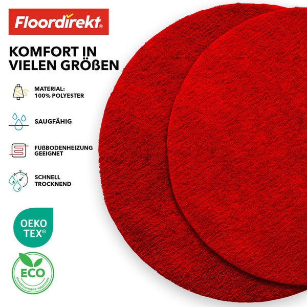 Runder, roter Teppich aus Polyester mit OEKO-TEX Siegel und ECO Siegel