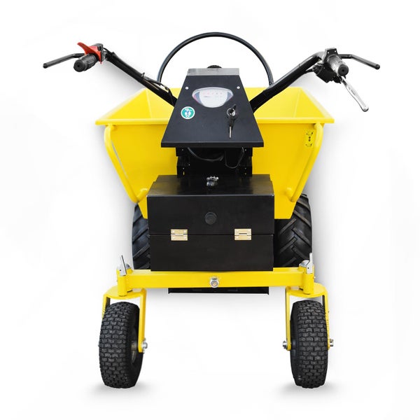Gelbe Motorschubkarre mit schwarzen Details