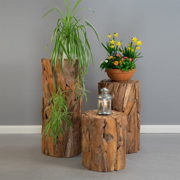 Deko-Säule Malea 60 Massivholz, rund, für Pflanzen, Kerzen naturfarben
