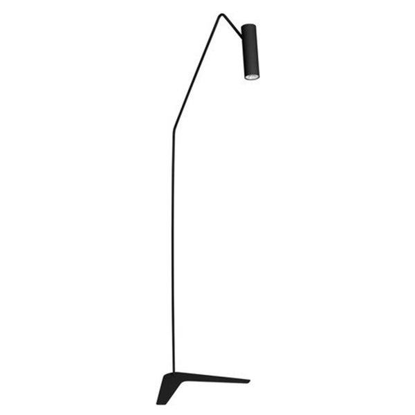 Stehlampe mit Metallgestell und zylindrischem Lampenkopf