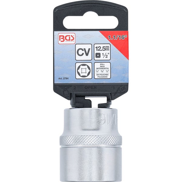 BGS Steckschlüssel-Einsatz Sechskant Antrieb Innenvierkant 12,5 mm (1/2) SW 1.1/16 - 2784