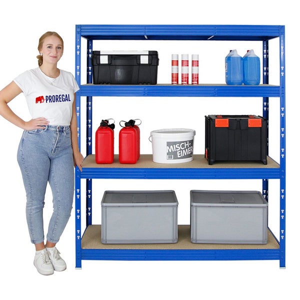 PROREGAL Mega Deal 3x Profi Schwerlastregal Rhino HxBxT 180 x 160 x 60 cm 4 Spanplatten-Ebenen 8mm Fachlast 500 kg Blau