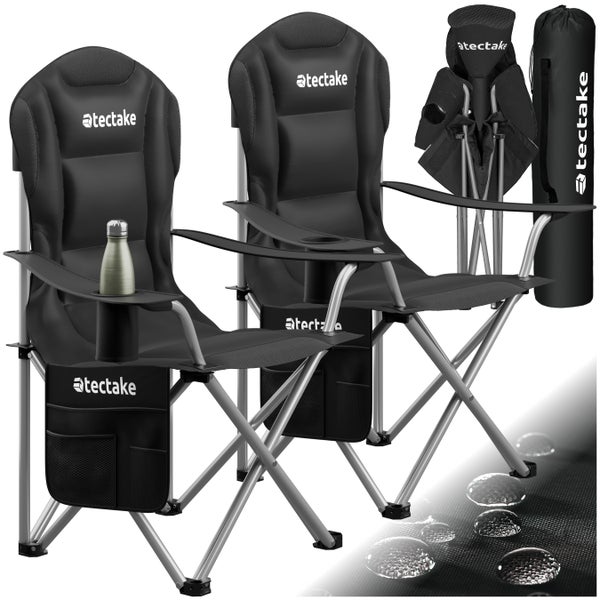 Gepolsterter Campingstuhl tectake MTX 88,5 x 55 x 103 cm, Belastbarkeit 120 kg faltbar, inkl. Tragetasche schwarz