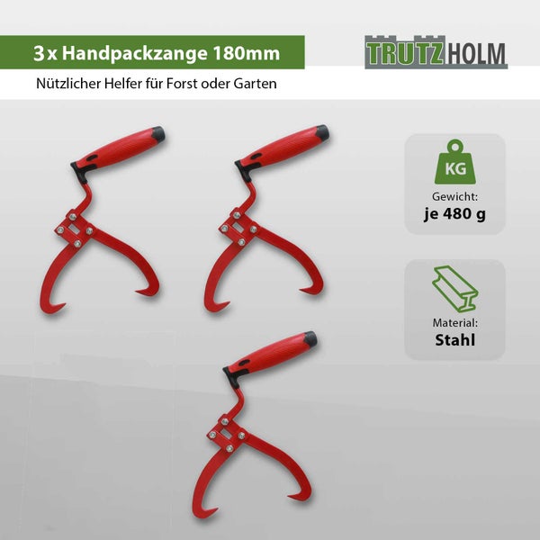 Drei Trutz Holm Handpackzangen aus Stahl mit 180 Millimeter Länge für Forst und Garten je 480 Gramm schwer