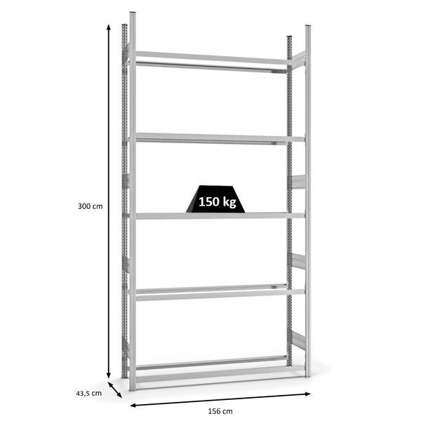 PROREGAL Reifenregal Stecksystem T-Profil Grundregal HxBxT 300 x 150 x 40 cm 5 Ebenen Fachlast 150 kg Verzinkt